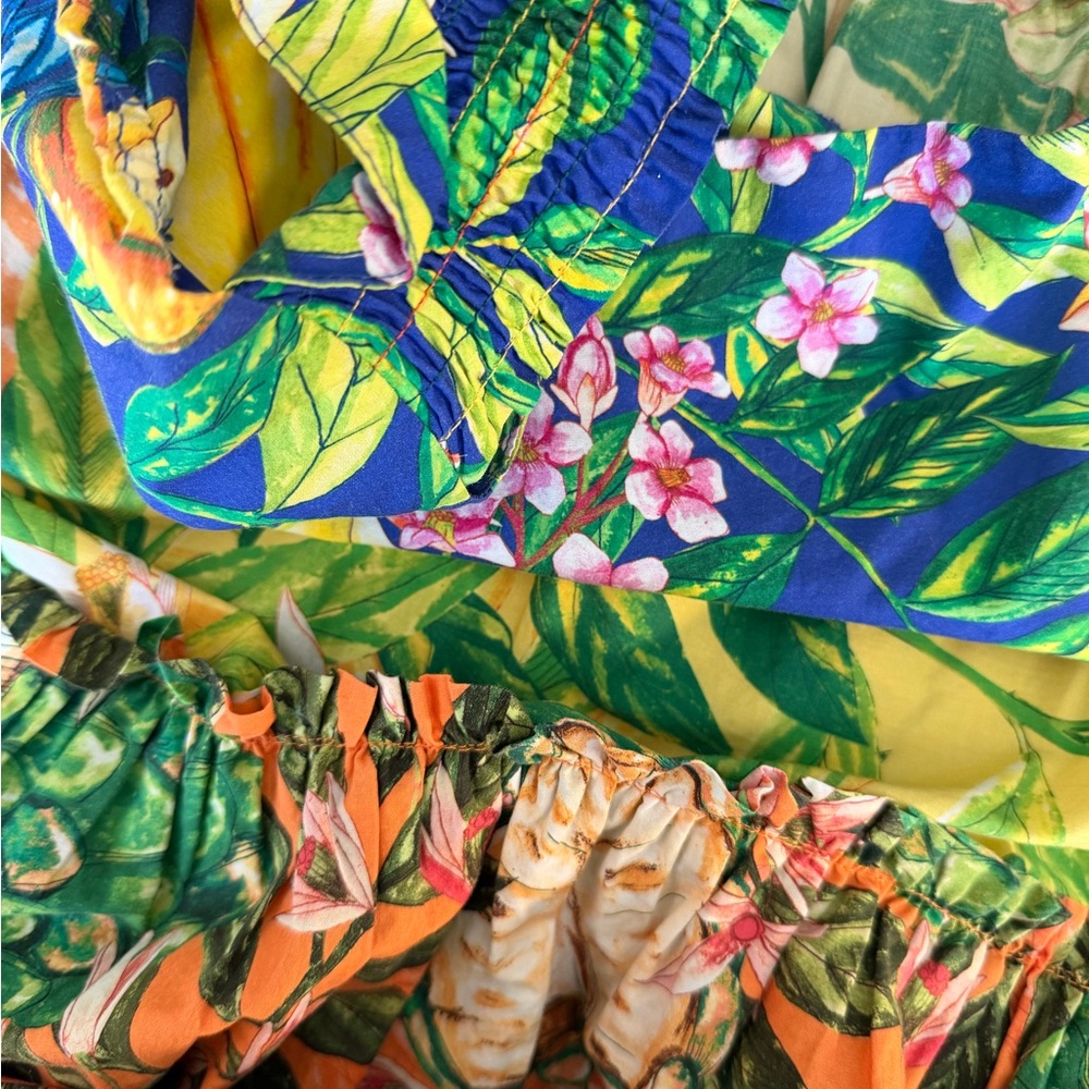 Farm Rio Tropical Fruit Floral Mini Dress XL Sleeveless Tiered - Picture 6 of 10